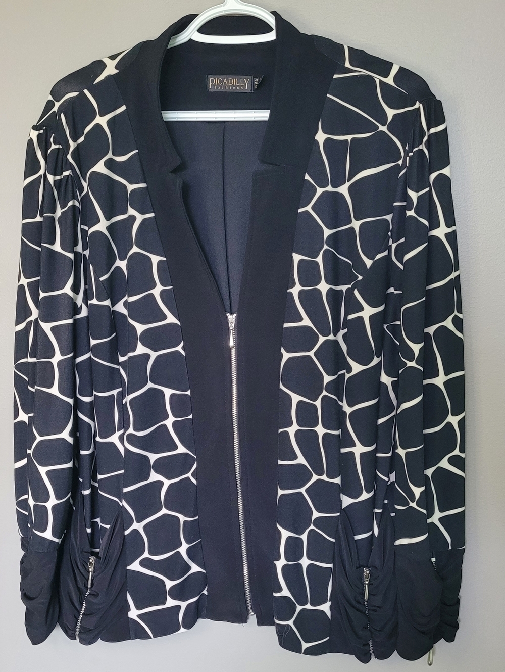 Picadilly Black And White Patterned Jacket XL Stretch Zipper Details Canadian